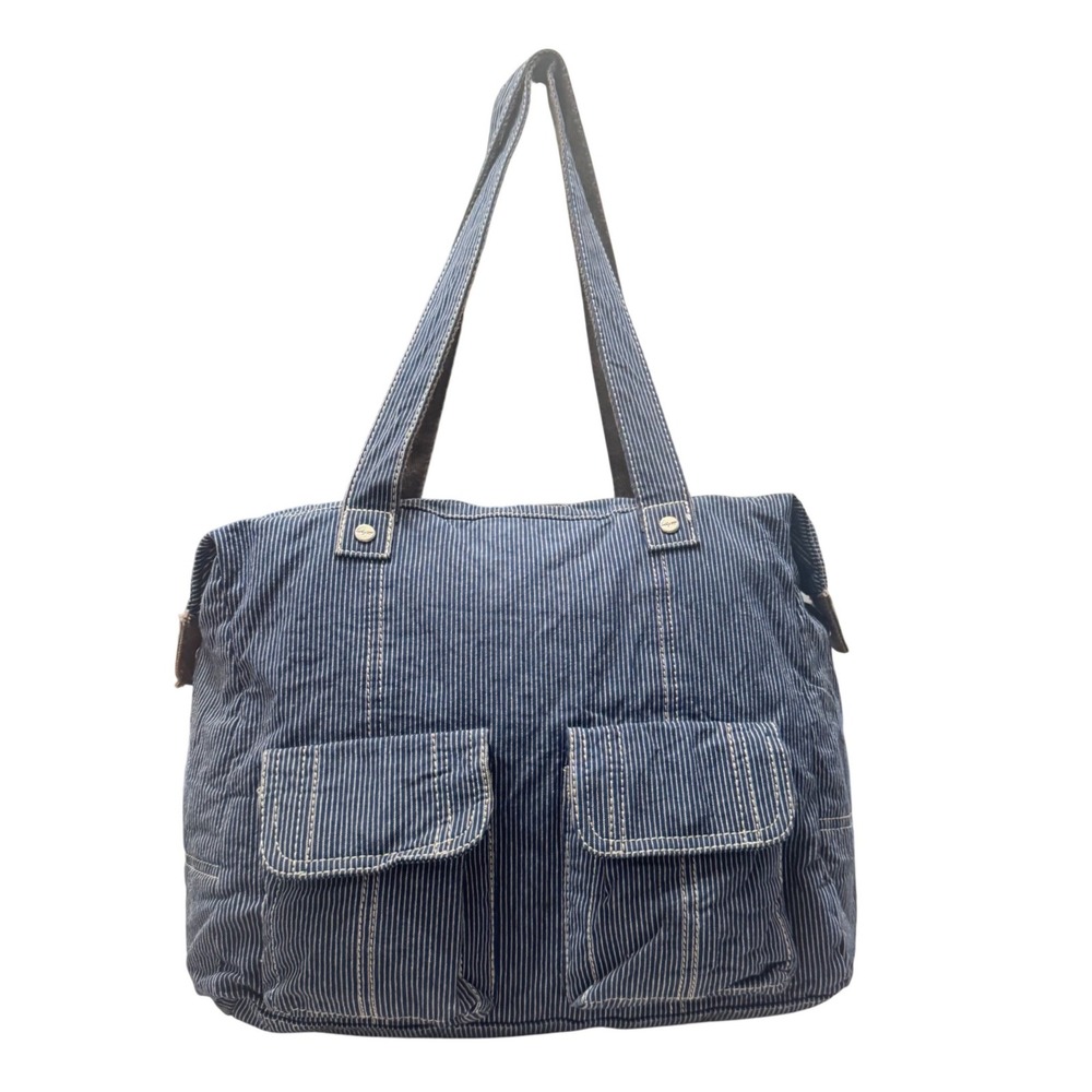 Thirty-One Casual Cargo Bag Womens Large Blue Hickory Stripe Utility